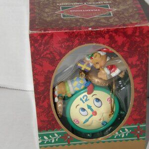 1995 Vtg. Matrix IND. Limited Ornament SNOOZING BEAR ON SMILING ALARM CLOCK
